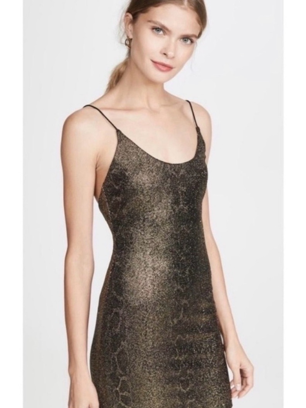 Alice + Olivia Metallic Snake Black Gold Spaghetti Strap Slip Dress